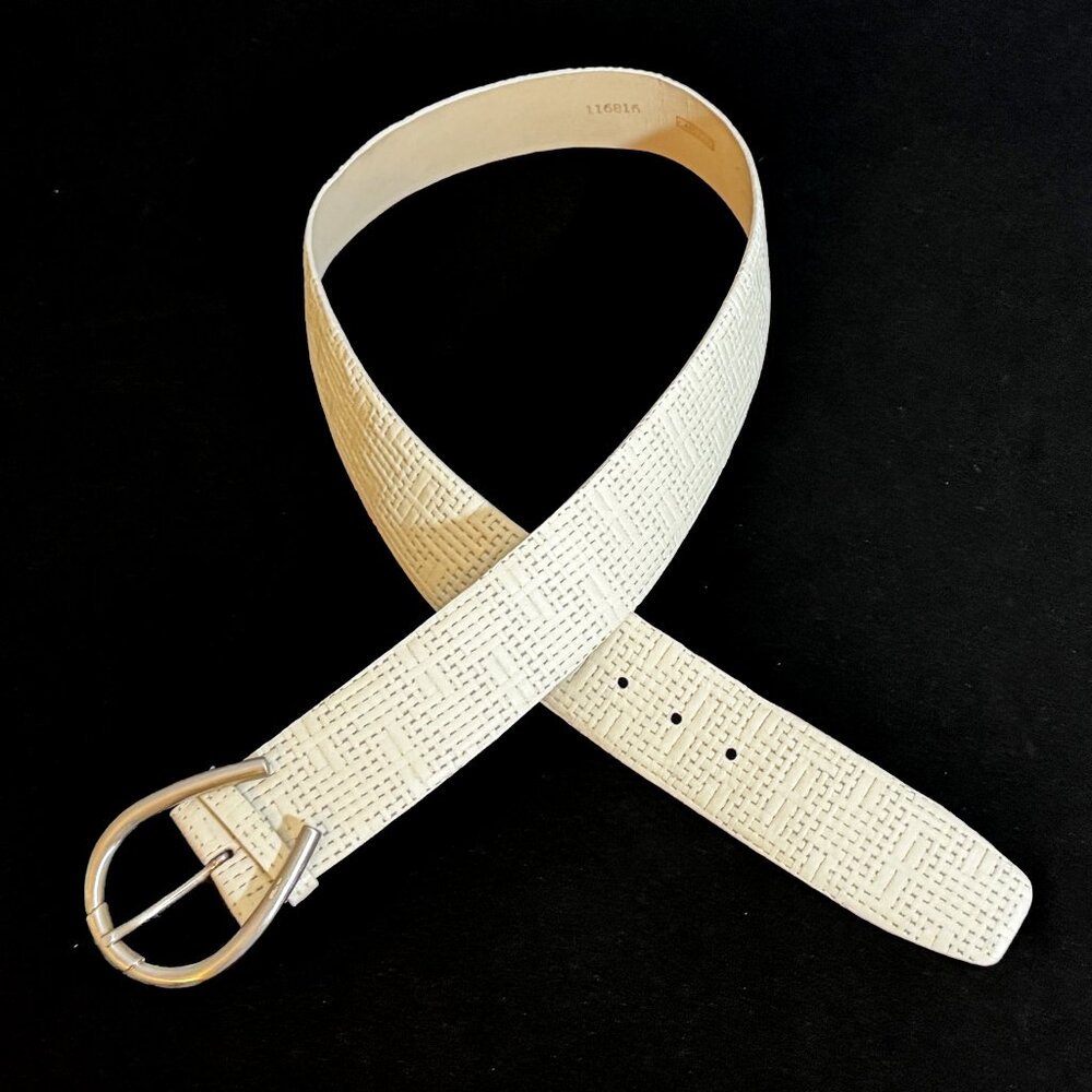 Vintage Carlisle Cream Woven-Embossed Leather Belt 34-38" Waist